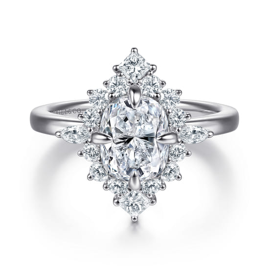 Gabriel - 14K White Gold Elongated Cushion Halo Diamond Engagement Ring
