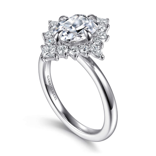 14K White Gold Elongated Cushion Halo Diamond Engagement Ring