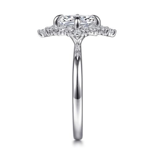 14K White Gold Elongated Cushion Halo Diamond Engagement Ring