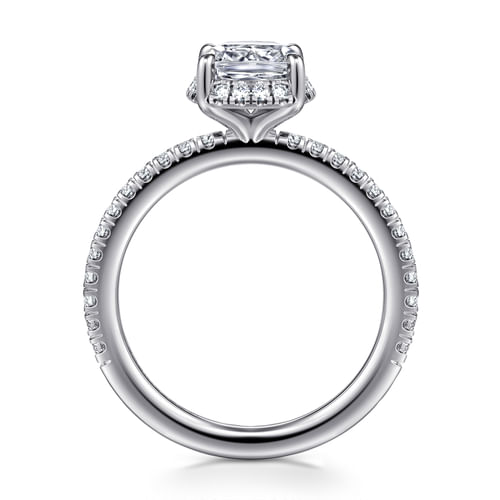 14K White Gold Elongated Cushion Hidden Halo Diamond Engagement Ring