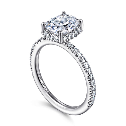14K White Gold Elongated Cushion Hidden Halo Diamond Engagement Ring
