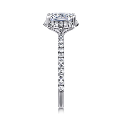 14K White Gold Elongated Cushion Hidden Halo Diamond Engagement Ring