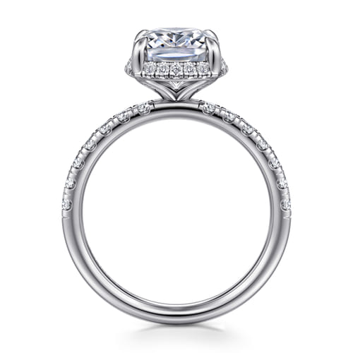 14K White Gold Elongated Cushion Hidden Halo Diamond Engagement Ring