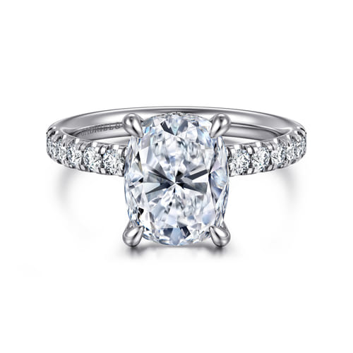 14K White Gold Elongated Cushion Hidden Halo Diamond Engagement Ring