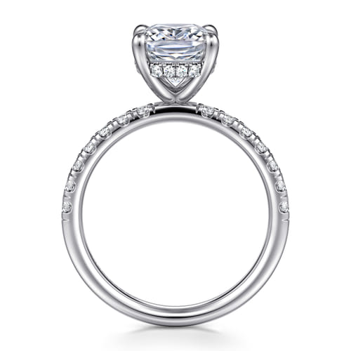 14K White Gold Elongated Cushion Hidden Halo Diamond Engagement Ring