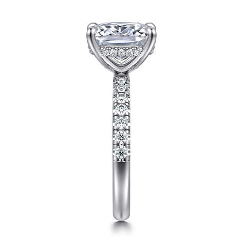 14K White Gold Elongated Cushion Hidden Halo Diamond Engagement Ring