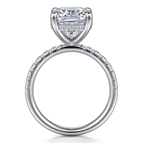 14K White Gold Elongated Cushion Hidden Halo Diamond Engagement Ring