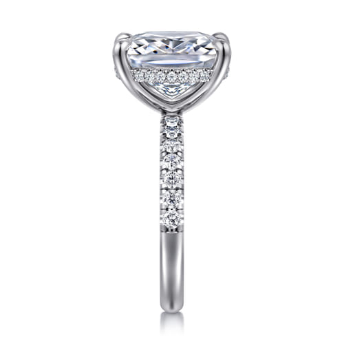 14K White Gold Elongated Cushion Hidden Halo Diamond Engagement Ring