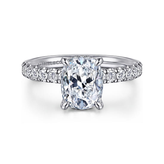 Gabriel - 14K White Gold Elongated Cushion Hidden Halo Diamond Engagement Ring