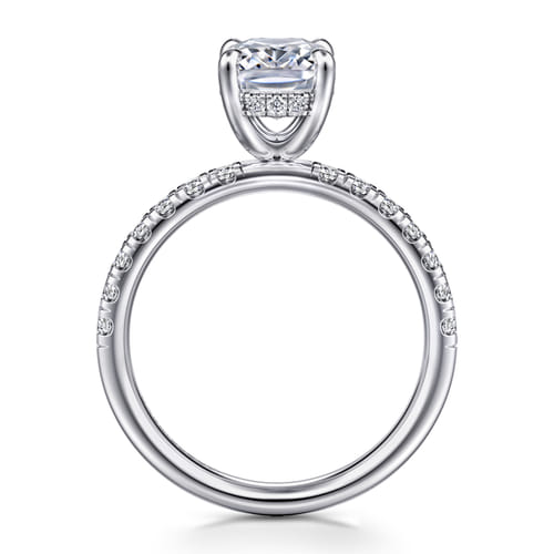 14K White Gold Elongated Cushion Hidden Halo Diamond Engagement Ring