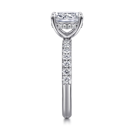 14K White Gold Elongated Cushion Hidden Halo Diamond Engagement Ring