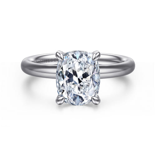 14K White Gold Elongated Cushion Solitaire Diamond Engagement Ring