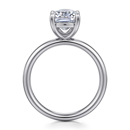 14K White Gold Elongated Cushion Solitaire Diamond Engagement Ring