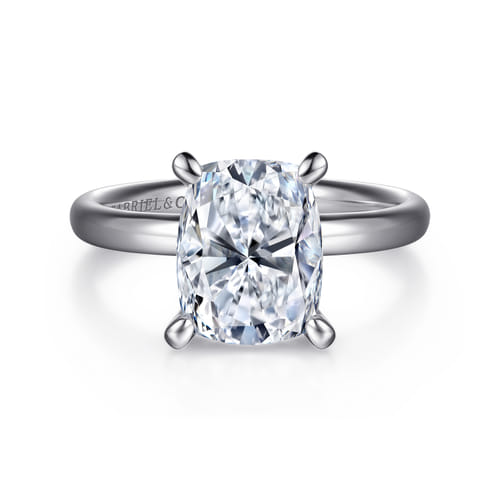 14K White Gold Elongated Cushion Solitaire Diamond Engagement Ring