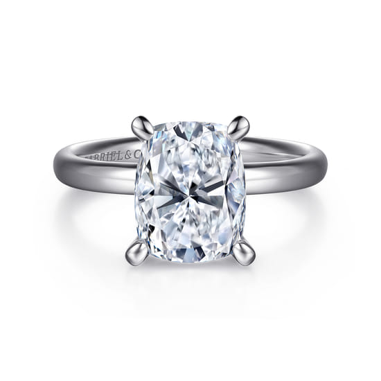 Gabriel - 14K White Gold Elongated Cushion Solitaire Diamond Engagement Ring