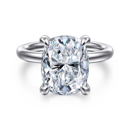 14K White Gold Elongated Cushion Solitaire Diamond Engagement Ring