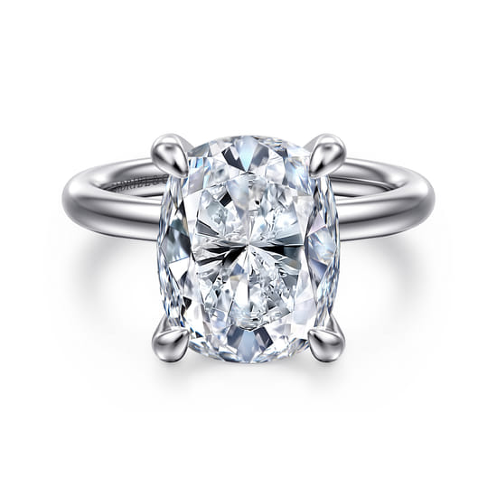 14K White Gold Elongated Cushion Solitaire Diamond Engagement Ring