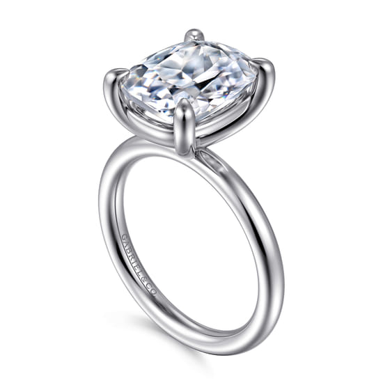 14K White Gold Elongated Cushion Solitaire Diamond Engagement Ring angle 3