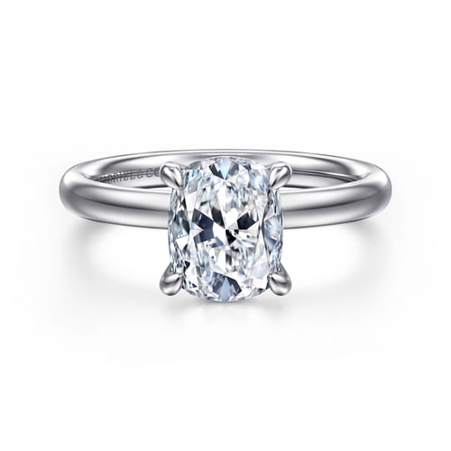 14K White Gold Elongated Cushion Solitaire Diamond Engagement Ring