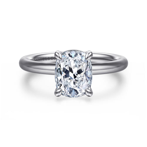 14K White Gold Elongated Cushion Solitaire Engagement Ring