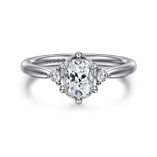 14K White Gold Elongated Cushion Three Stone Diamond Engagement Ring