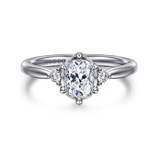 Gabriel - 14K White Gold Elongated Cushion Three Stone Diamond Engagement Ring