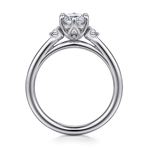 14K White Gold Elongated Cushion Three Stone Diamond Engagement Ring