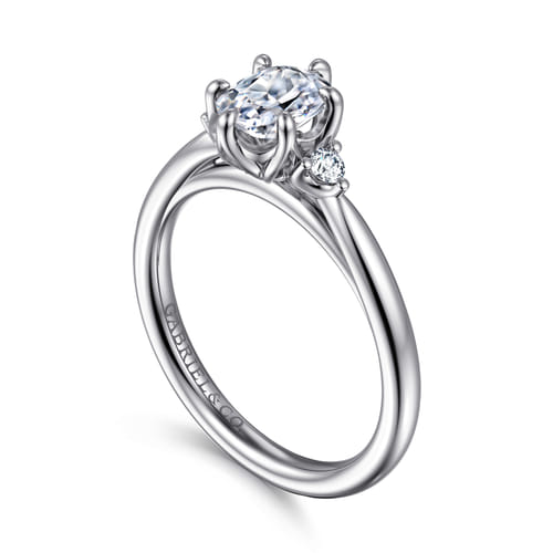 14K White Gold Elongated Cushion Three Stone Diamond Engagement Ring