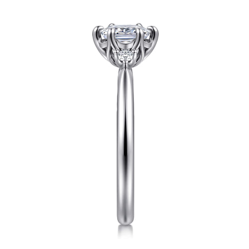 14K White Gold Elongated Cushion Three Stone Diamond Engagement Ring
