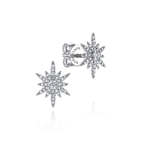 14K White Gold Elongated Diamond Starburst Earrings