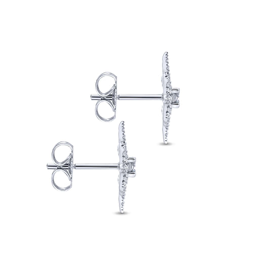 14K White Gold Elongated Diamond Starburst Earrings