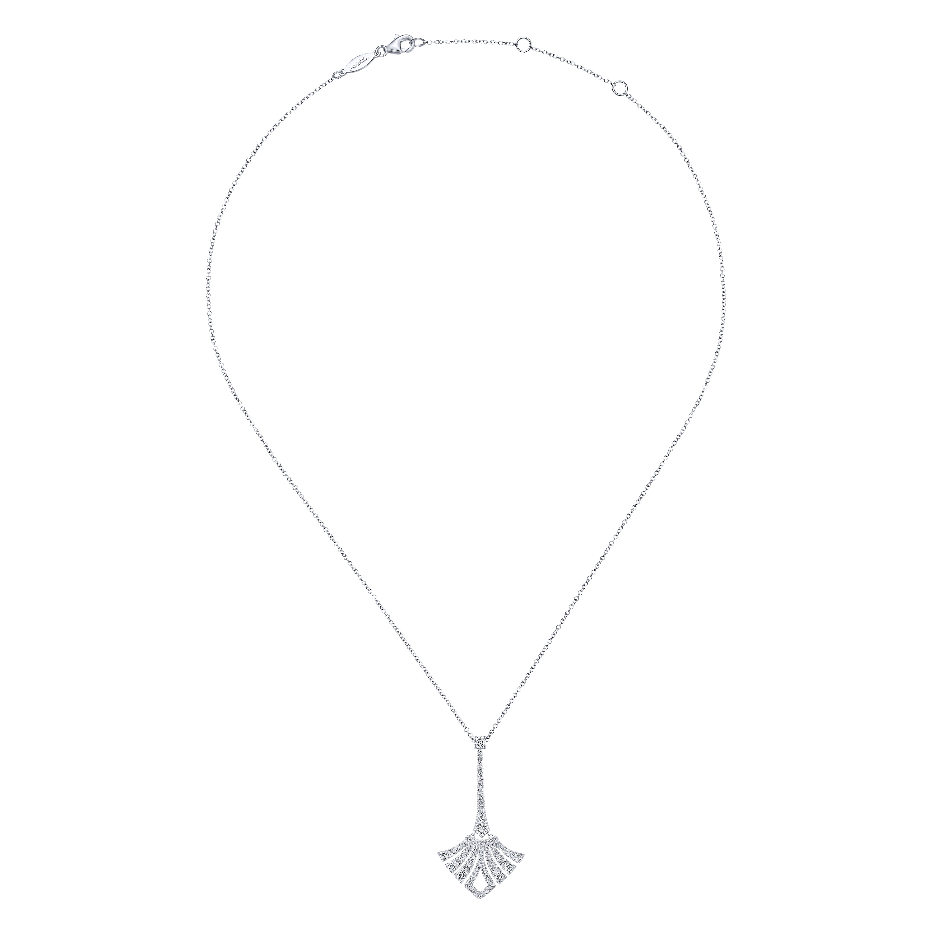 14K White Gold Elongated Pavé Diamond Fan Pendant Necklace