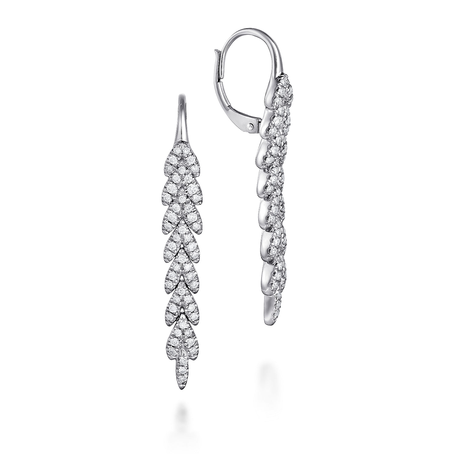14K White Gold Elongated Vertical Diamond Branch Drop Earrings