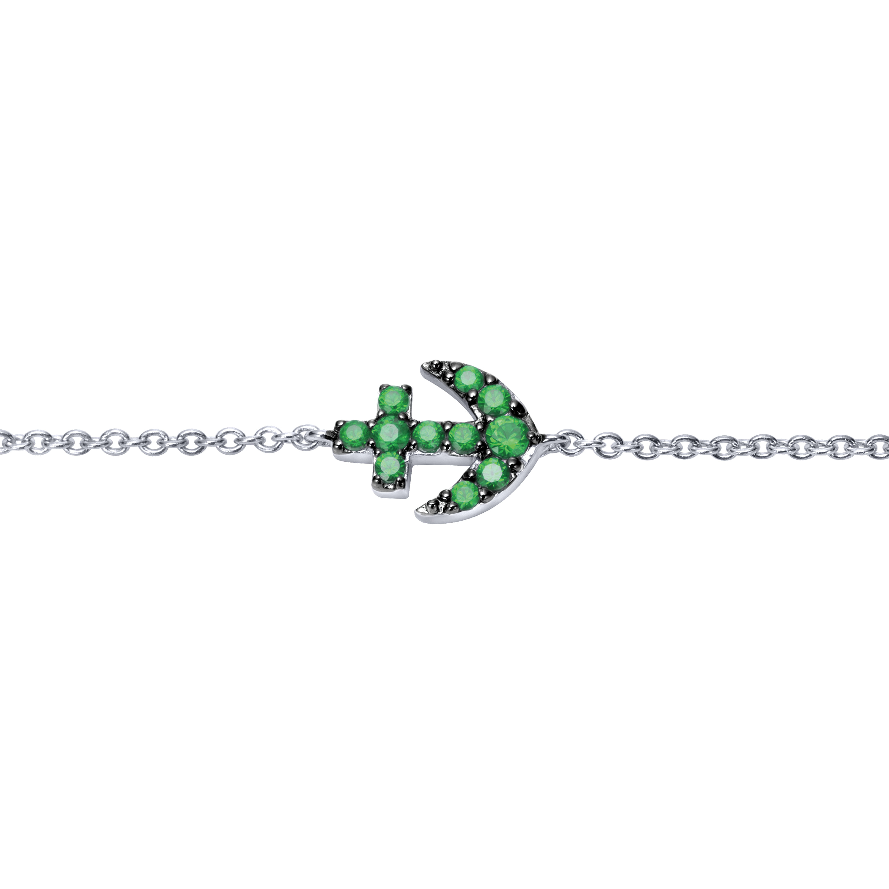 14K White Gold Emerald Anchor Chain Bracelet