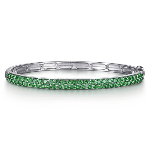 14K White Gold Emerald Bangle