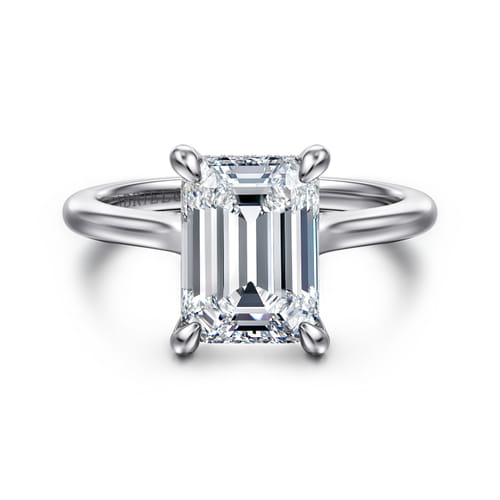 14K White Gold Emerald Cut  Diamond Engagement Ring