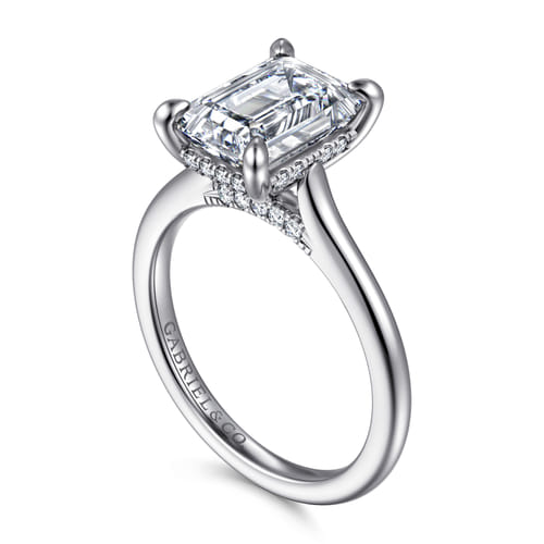 14K White Gold Emerald Cut  Diamond Engagement Ring