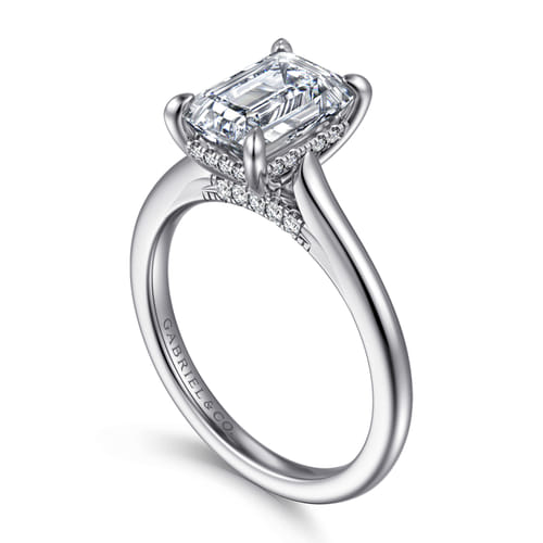 14K White Gold Emerald Cut  Diamond Engagement Ring