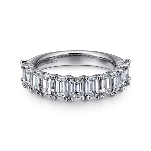 14K White Gold Emerald Cut 11 Stone Prong Set Diamond Anniversary Band