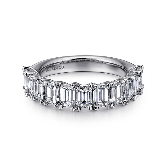 Gabriel - 14K White Gold Emerald Cut 11 Stone Prong Set Diamond Anniversary Band