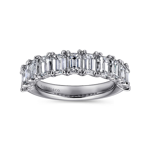 14K White Gold Emerald Cut 11 Stone Prong Set Diamond Anniversary Band