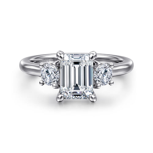 14K White Gold Emerald Cut 3 Stone Diamond Engagement Ring