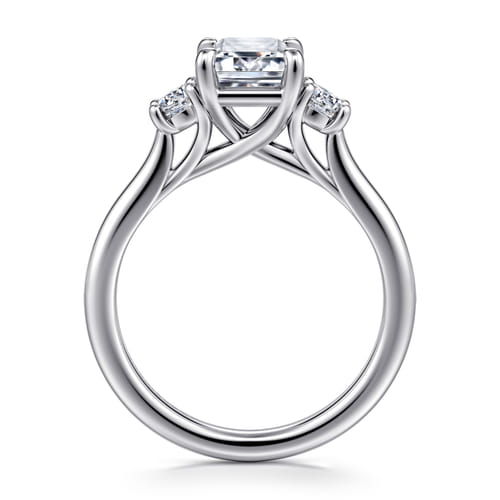14K White Gold Emerald Cut 3 Stone Diamond Engagement Ring