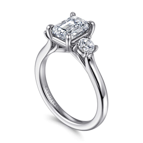 14K White Gold Emerald Cut 3 Stone Diamond Engagement Ring