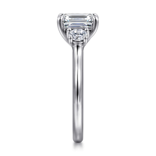 14K White Gold Emerald Cut 3 Stone Diamond Engagement Ring