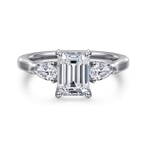 14K White Gold Emerald Cut 3 Stone Diamond Engagement Ring