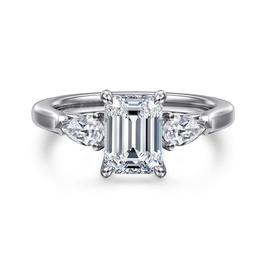 Gabriel - 14K White Gold Emerald Cut 3 Stone Diamond Engagement Ring