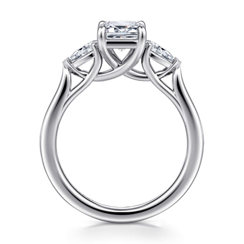 14K White Gold Emerald Cut 3 Stone Diamond Engagement Ring