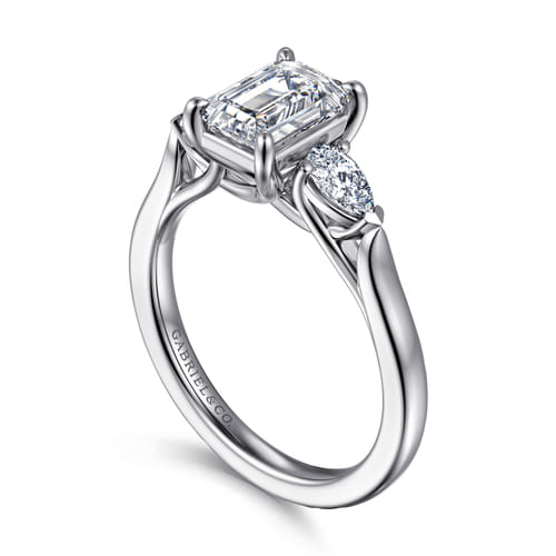 14K White Gold Emerald Cut 3 Stone Diamond Engagement Ring