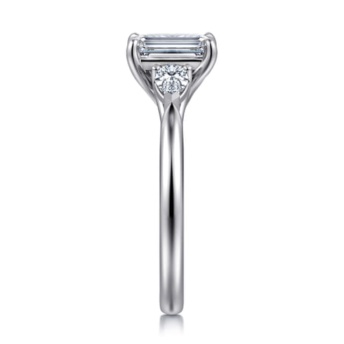 14K White Gold Emerald Cut 3 Stone Diamond Engagement Ring
